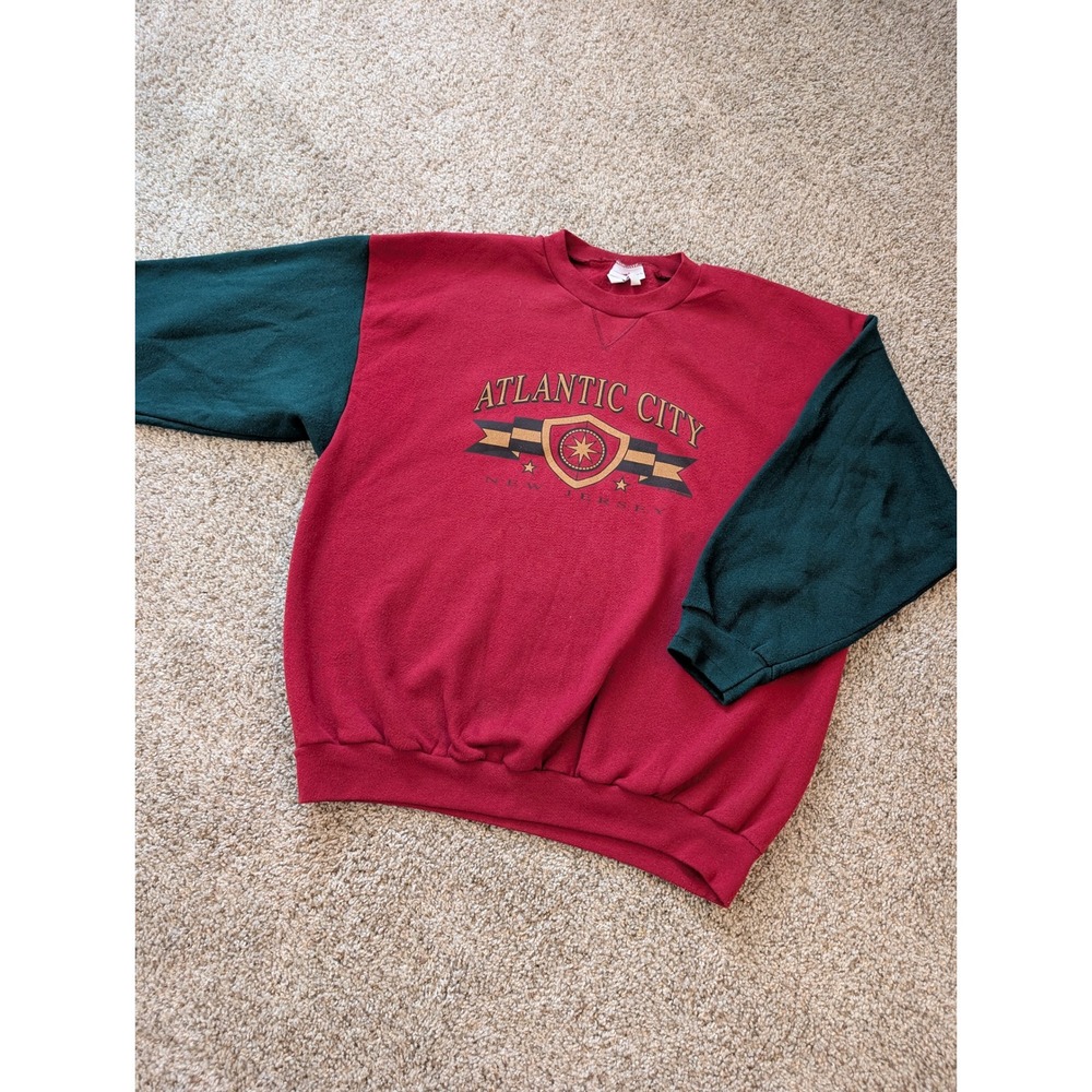 Vintage 1995 Pro Spirit Atlantic City Sweatshirt Red Green Colorblock XL Mens